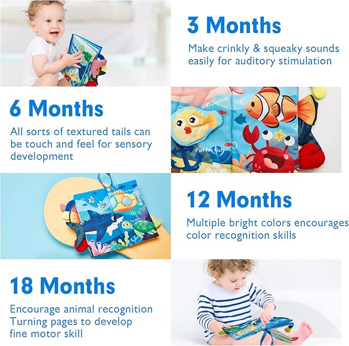 hahaland Baby Books 0-6 Months,Infant Tummy Time Toy High Contrast Sensory Baby Toys 6 to 12 Months Touch Feel Book Baby Gifts for Boy Girl 0-3 Months Book Early Learning Toy (Single Book)