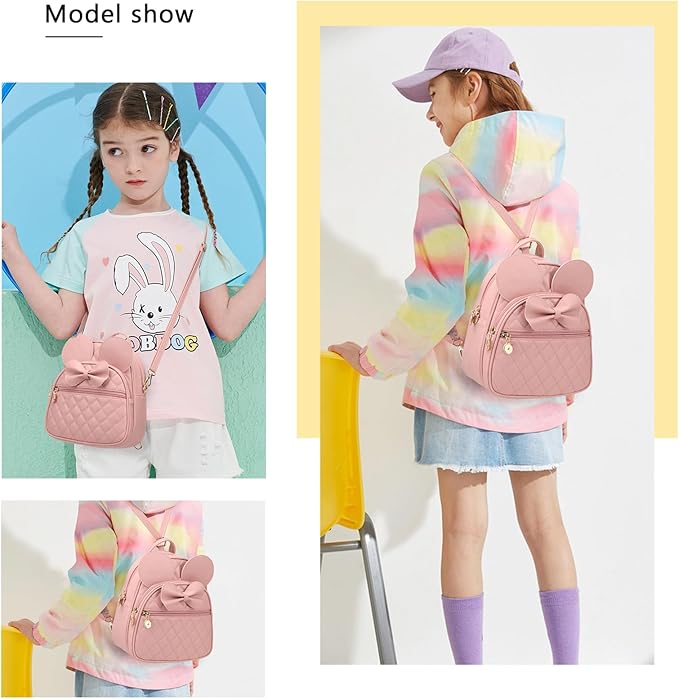 KL928 Girls Bowknot Polka Dot Cute Mini Backpack Small Daypacks Convertible Shoulder Bag Purse for Women