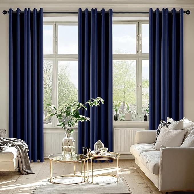 MIULEE Navy Blue Blackout Curtains for Bedroom Living Room 72 Inches Long 2 Panels, Thermal Insulated Room Darkening Drapes Grommet Top Noise Reducing Light Blocking Window Treatments W40 x L72 Inch