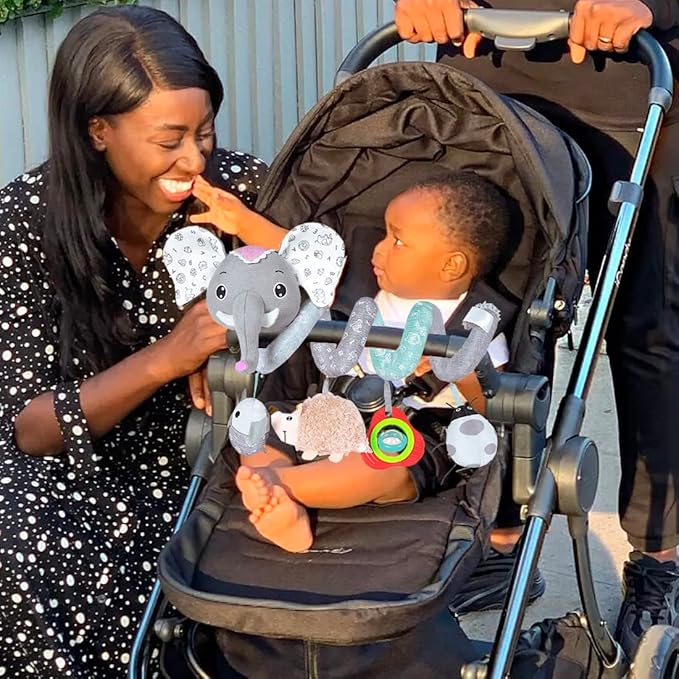 Car Seat Toys, Baby Activity Spiral Hanging Toys for Stroller Car Seat Crib Bar Bassinet Mobile, Musical Elephant Toys for Newborn Infant Boys Girls 0 3 6 12 Months