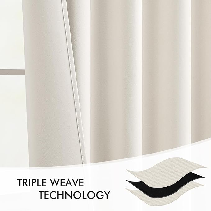 MIULEE Ivory Back Tab Blackout Curtains 63 Inch Length 2 Panels Set for Living Room Bedroom Privacy, Rod Pocket/Pinch Pleat Thermal Insulated Room Darkening Pleated Light Blocking Drapes
