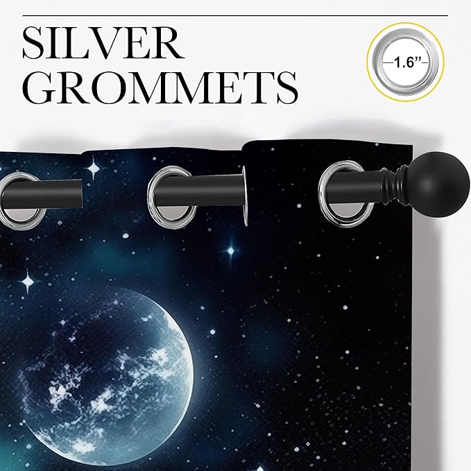 Wolf Blackout Curtains for Boys Girl Bedroom Decor,Starry Sky Howling Wolf Under The Full Moon Thermal Insulated Grommet Drapes Darkening Window Curtain for Living Room Home 42x63 inch