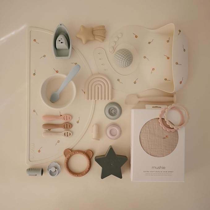 mushie Silicone Baby Bib | Adjustable Fit Waterproof Bibs (Kites)