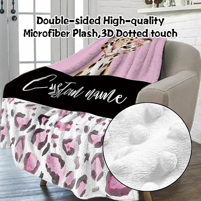 Custom Nursery Crib Bedding Set: Personalized Name 4 Piece Pink Leopard Elephant Design Baby Crib Sets for Girls - Toddler Double Layer Blanket Set, Comfortable Crib Bed Sheets for Baby Toddlers