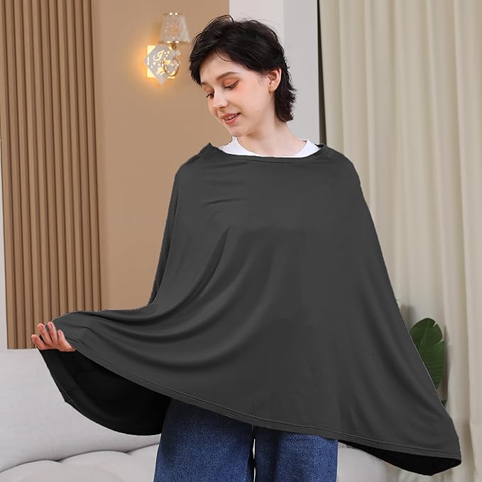Nursing Cover for Breastfeeding, 360°Full Coverage Nursing Poncho, Rayon Soft & Breathable Breastfeeding Cover up (Smooth Rayon, Black)