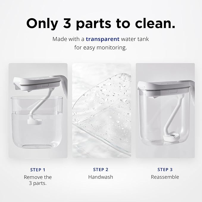 Carepod Mini 21P Ultrasonic Cool Mist Humidifier for Bedroom, Quiet & Safe for Baby, Transparent, Only 3 Washable Parts & Easy to Clean, Filter-Free, Automatic Shut-off, Lasts 20Hrs (0.74Gal/2.8L)