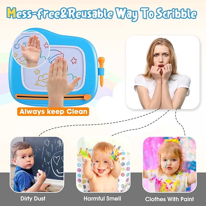 Smasiagon Magnetic Drawing Board for Kids - Toddler Toys for Age 1-2 Boys Girls - Educational Learning Toys for 1 2 3 Year Old Baby Birthday Gifts (Blue)