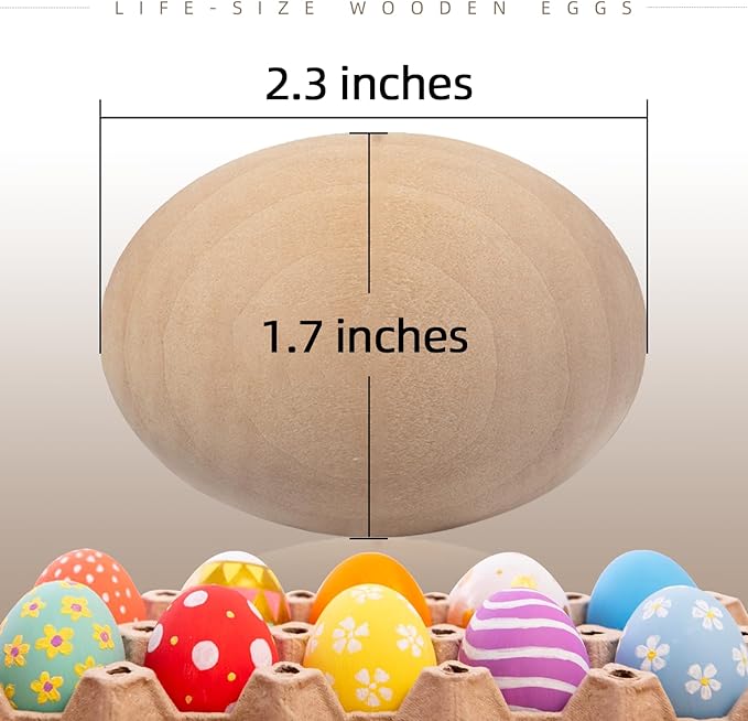 CALPALMY 24 Pieces Wooden Eggs - Life-Size, Reusable Fake Easter Eggs for Painting, Decorating, Crafting, Pretend Play, Faux Food Display, Nest Box Training