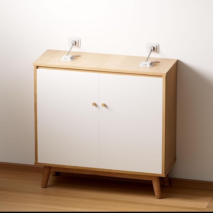 YEYA Anti-Tip No Drill Furniture Anchor with 3M Adhesive 10" Adjustable Straps, Baby Proofing Wall Anchors for Child Safety, Playroom Essentials 2P