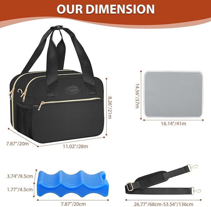 PIIOSER Breastmilk Cooler Bag with Ice Pack, Fits 6 Baby Bottles Up to 9 Ounce, Insulated Bottle Travel Bags with Shoulder Strap-Wearable Breast Pump Carrying Case for Nursing & Working Moms