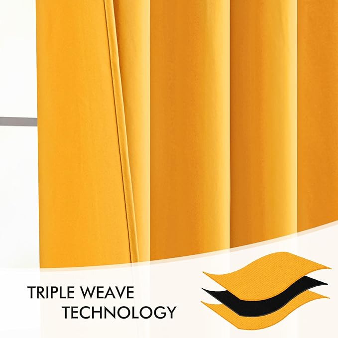 MIULEE Yellow Back Tab Blackout Curtains 84 Inch Length 2 Panels Set for Living Room Bedroom Privacy, Rod Pocket/Pinch Pleat Thermal Insulated Room Darkening Pleated Light Blocking Drapes