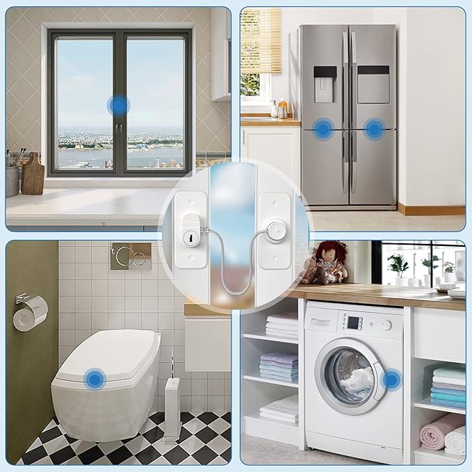 Refrigerator Lock AOSITE 4 Pack Mini Fridge Locks for Kids No Drill Cabinet Lock with Keys Cupboard Lock Child Safety Locks for Cabinets Drawer Locks with Keys Freezer Lock White