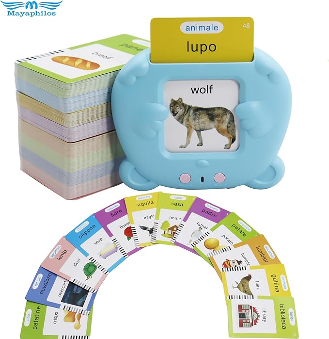 MAYAPHILOS 510 Words Italian and English Talking Flash Cards, Pocket Speech for Learn Italian, Italian Language Learning Audible Talking Flashcards Toddlers' Sensory Preschool Birthday Gifts