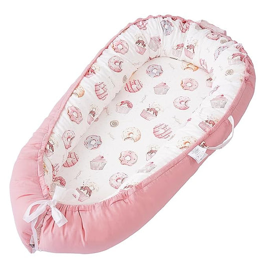 Baby Lounger - Infant Lounger for Newborn 0-24 Months, Breathable & Soft Baby Lounger Cover, Portable Infant Lounger for Home and Travel, Babies Essentials Gifts - Pink
