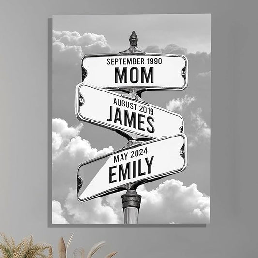 Personalized Gifts for Mom Family Names Street Custom Multi-Name Date of Birth Vintage Street Sign Happy Mothers Day Canvas Wall Art Best Christmas Gifts for Mommy from Daughter Son Children Kids #16
