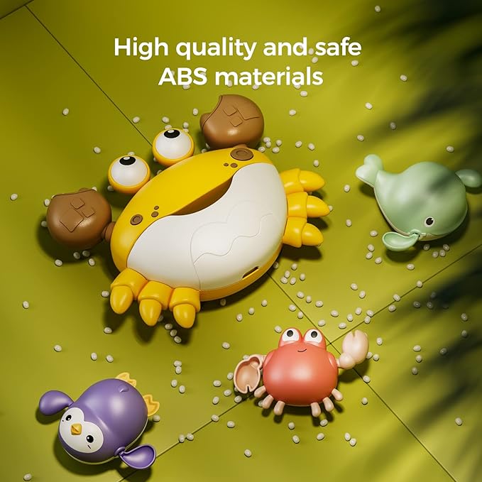 TUMAMA Baby Bath Toy,Bath Bubble Maker Machine with Music,3 Wind-Up Bathtub Toys,Crab Shower Water Toy for Toddlers Kids Boys Grils,4 Pieces