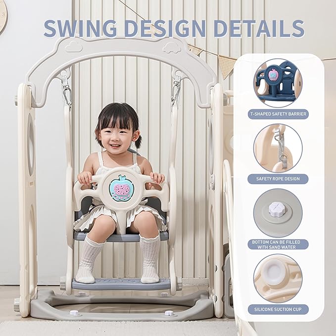 Toddler Outdoor Climber Playset with Basketball for Kids Ages 1 to 3 Years Slide and Swing Set 12 in 1 Playground Indoor Slide for Kids Durable Ecofriendly Plastic Backyard Playset White