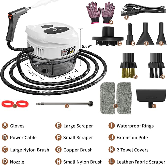 Handheld Steam Cleaner for Home, 2500W High Temperature Pressurized Machine, 1.7L Water Tank, Handle-controlled Steam Output, Portable Cleaning Steamer for Car, Bed Bugs, Furniture, Grout (White)