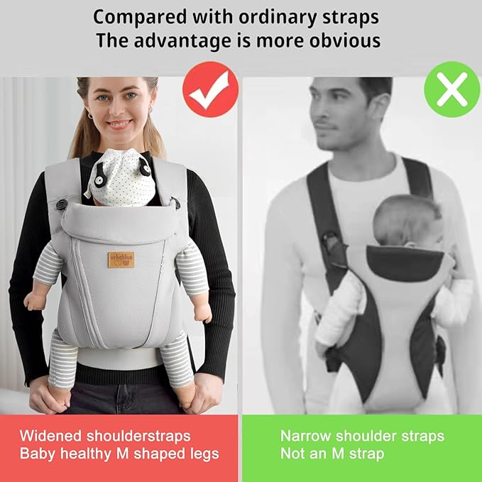 New Upgrade Ergonomic Baby Carrier Newborn Toddler Wrap Carrier,Hands Free Baby Sitting Sling,Breathable,Perfect for Infants/Chest Sling for Babies Shower Gift (Light Grey, Upgrade-with Belt)