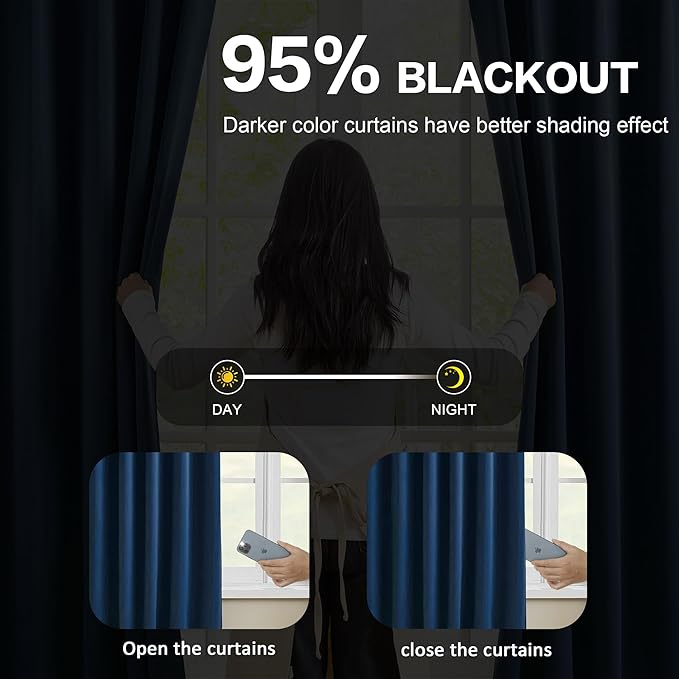 Pinch Pleated Curtains 156 Inches Long 2 Panels Set, Thermal Insulated Blackout Room Darkening Curtain for Bedroom,Window Draperies with Hooks(Navy Blue,40x156-inch)