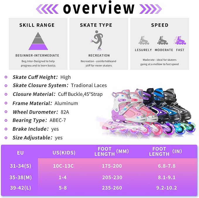 Nattork Blade Roller Skates for Boys with Light Up Wheel, Outdoor & Indoor Illuminating Black Inline Skates for Boys Little Kids Toddler Ages 5-8 4 5 6, Beginners