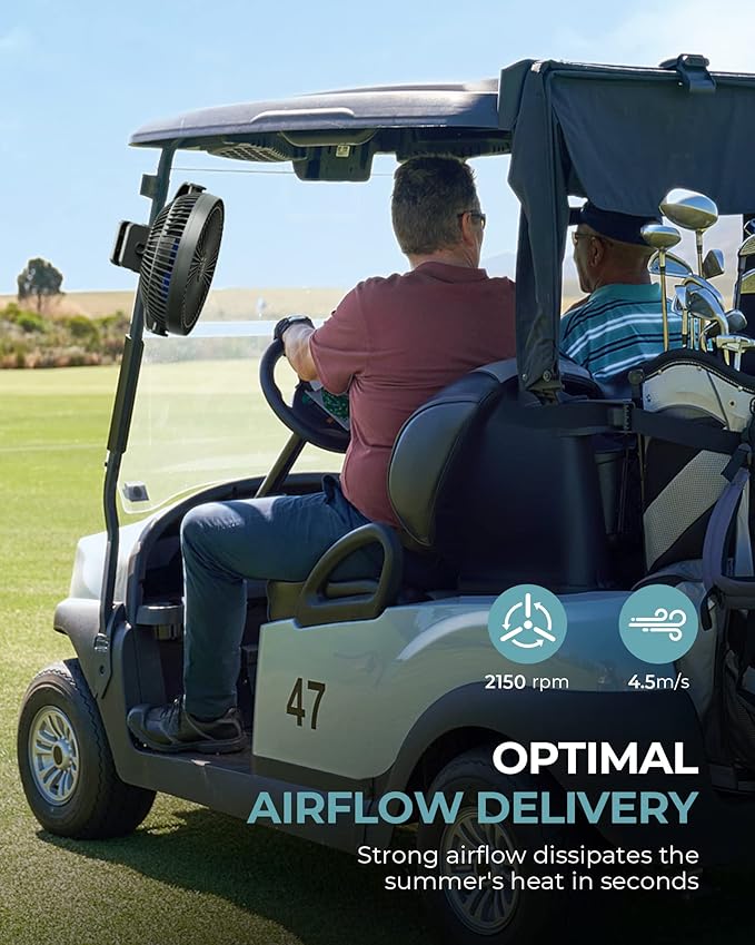 xasla 10000mAh Portable Rechargeable Clip on Fan, 8 inch Battery Operated Fan, 24 Hours Work Time, 4 Speeds Personal Fan, Ideal for Outdoor Camping Golf Cart Home Office Blue