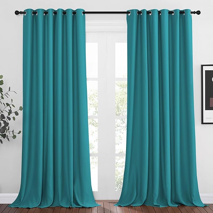 NICETOWN Blackout Curtain Panels 95" L - Window Treatment Energy Saving Thermal Insulated Solid Grommet Blackout Drapes for Living Room (Peacock Teal, 1 Pair, 80 by 95-Inch)