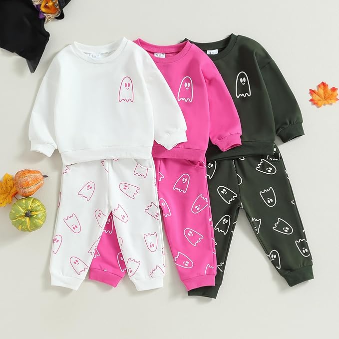 0-4T Toddler Boy Girl Halloween Outfit Fall Clothes Ghost Long Sleeve Sweatshirt Top Pants Baby Halloween Clothes