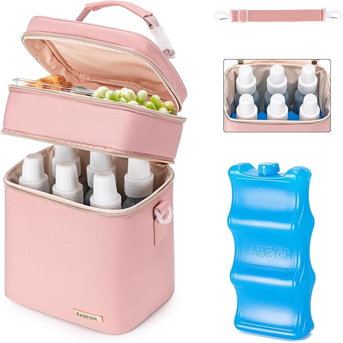 Breastmilk Cooler Bag with Ice Pack Fits 6 Baby Bottles Up to 9 Ounce