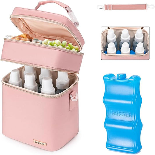 Breastmilk Cooler Bag with Ice Pack Fits 6 Baby Bottles Up to 9 Ounce