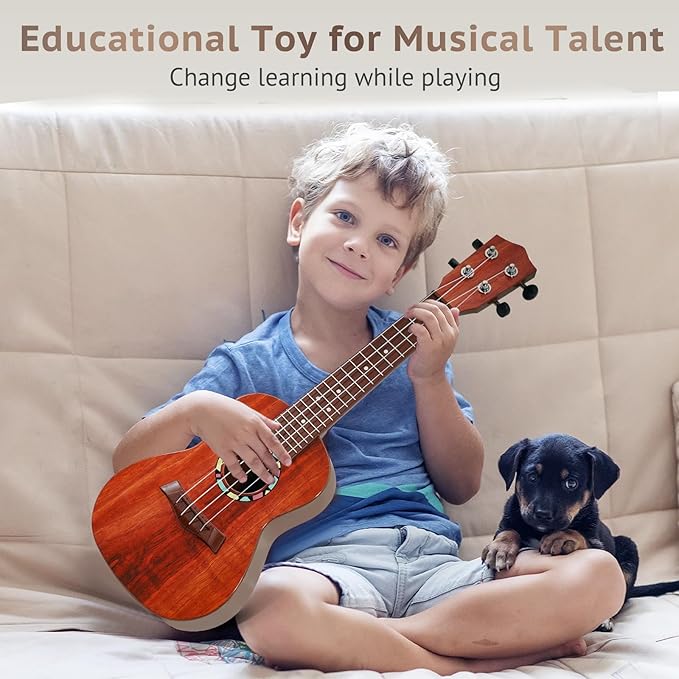 Raimy Kids Guitar Ukulele - 21in Ukulele Guitar Toys for Kids Ages 3 4 5 6 7+ Year Old Boys Girls Simulated Sound Quality Music Instruments Learning Education (Mahogany)