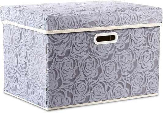 PRANDOM Larger Collapsible Storage Box with Lid [1-Pack] Fabric Decorative Storage Bin Cube Organizer Container Basket with Cover Handles for Bedroom Closet Living Room Gray 17.7x11.8x11.8 Inch