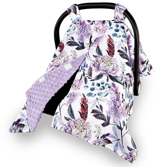 Car Seat Cover Baby, Infant Car Seat Canopy Covers for Newborn Girls Boys, Soft Breathable Mink Carseat Covers Stretchy Multi-Use Nursing Cover for Stroller Baby Car Seat, Purple Flroal