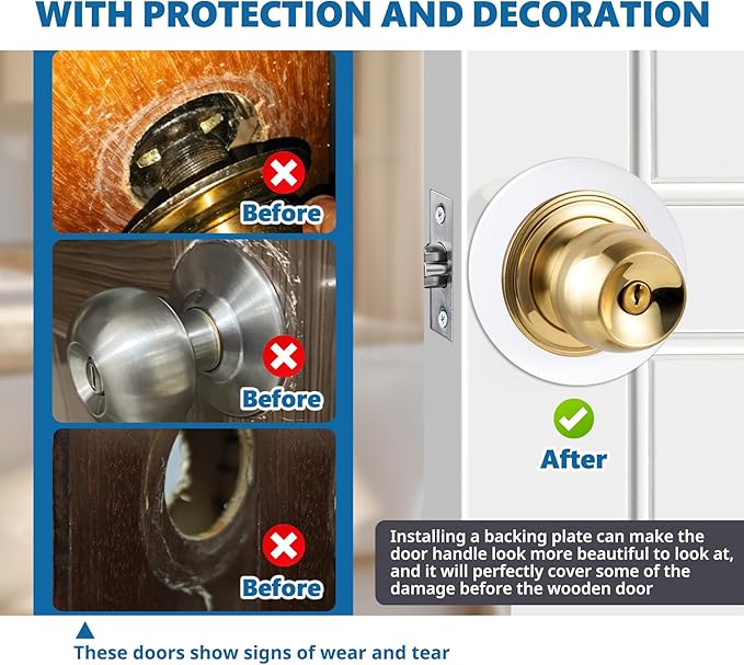 1 Pcs Upgraded Door Knob Plates with Double-Sided Tape –Thick Stainless Steel Scar Plates for Deadbolts & Knobs, Durable Door Lock Hole Covers for Fixing Loose Knobs and Damaged Areas(White)