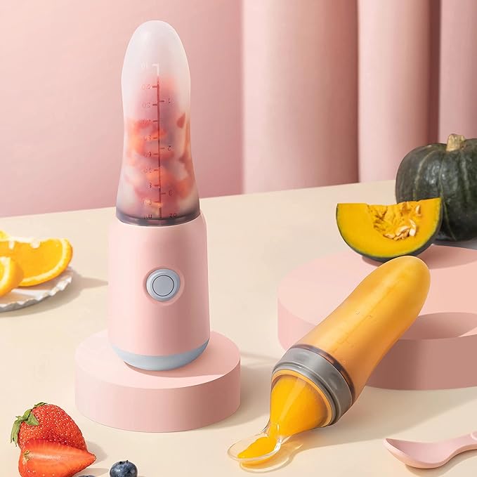 Socila Portable Baby Food Maker with Silicone Squeeze Spoon, Baby Food Processor, Blender for First Stage Baby Feeding - Liquid or Semi-Liquid Options