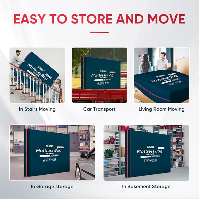 ZCHENBS® – Mattress Bags for Moving and Storage,Mattress Bag with Zippers,5 Mil Ultra-Thick Bed Bag,Waterproof,Anti-Tear,Heavy-Duty Mattress bag (Black, Full/Full XL-(2 Pack))