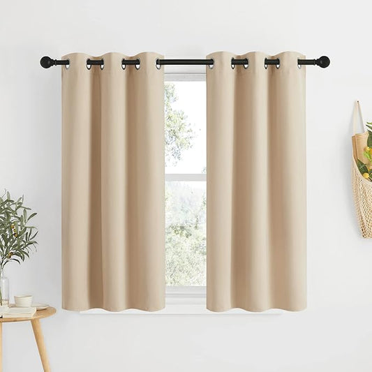 NICETOWN Bedroom Blackout Curtains and Drapes - Window Treatment Thermal Insulated Solid Grommet Blackout Draperies for Kitchen/Cafe (Biscotti Beige, Set of 2, 34 by 50 Inch)