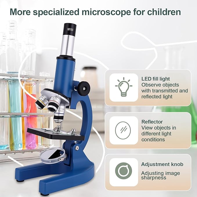 Microscope for Kids 40X-2000X with LED supplemental Light, Slides and specimens, Microscope for Kids 8-12 for School Labs and homeschooling