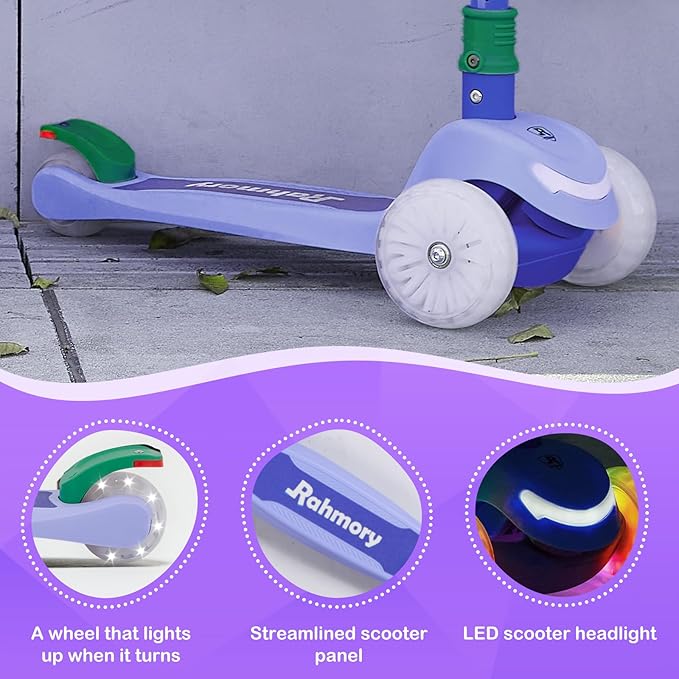 3-Wheel Light-Up Kids Scooter, 20 Different Light Patterns,Three Adjustable Heights,Lean to Steer, Balance Scooter for Ages 3-8