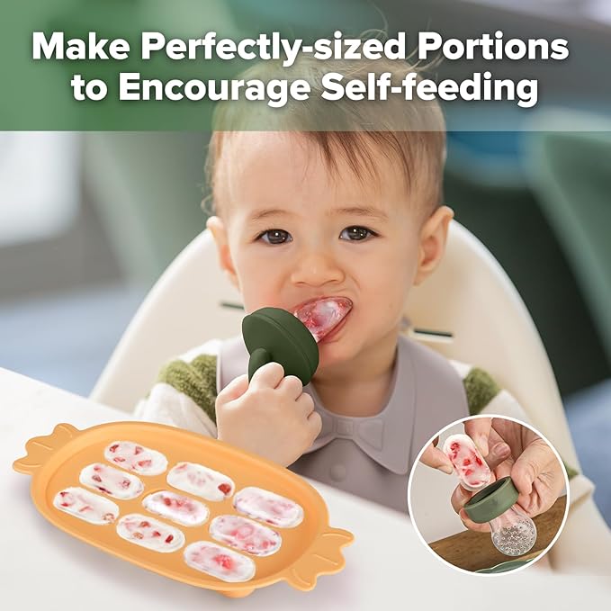 Haakaa Baby Popsicle Mold - Baby Food Maker & Breastmilk Teething Freezer Tray - BPA Free Silicone-Orange