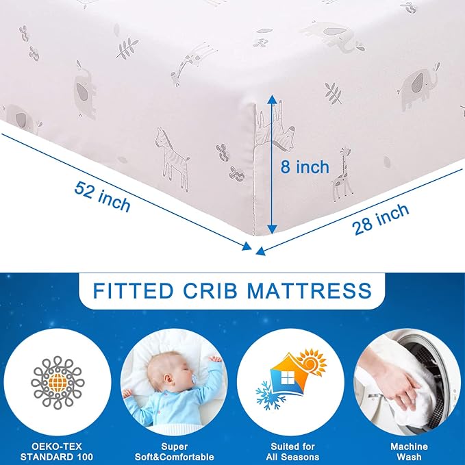 Wowelife Elephant Crib Bedding Set Gray, Premium 3-Piece Baby Bedding Set Elephant, Safari Newborn& Infant Nursery Bedding Set for Baby Boy, Gray