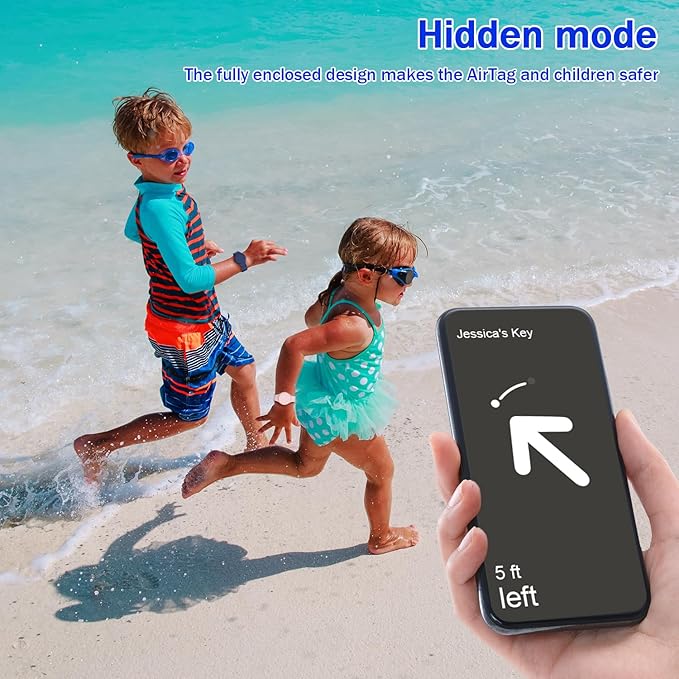 R-fun Waterproof for Air Tag Bracelets [2 Pack] Compatible with Apple Air Tag Finders with Soft Silicone,Anti Lost GPS Item Finders Case Cover,Night Blue/Pink