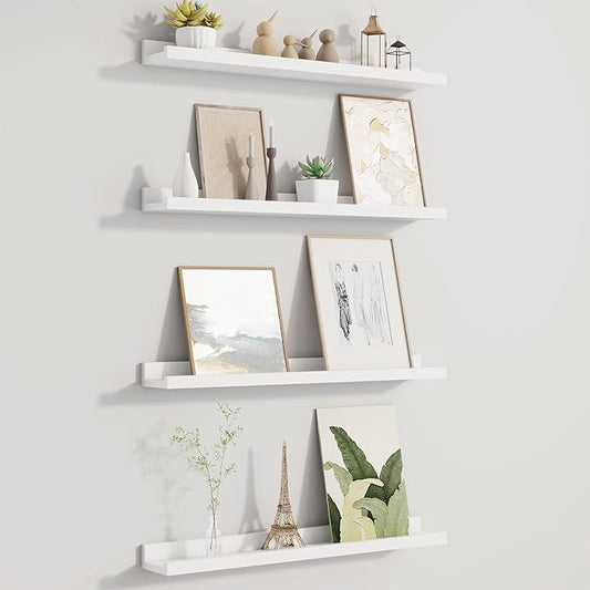 Picture Ledge Shelf for Wall, Floating Shelves Set of 4, 24 Inch Long Nursery Book Shelves for Toys Storage, Kids Bookshelf Wall Mounted for Books Photo Frames, White