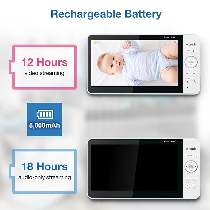 VTech 2-Cameras Smart WiFi Baby Monitor with 1080p FHD Video, Free App with Motion Video, Sound/Motion Detection and Notifications, 7" IPS Display with Split-Screen, Pan-Tilt-Zoom: Smart HQ Max Twin