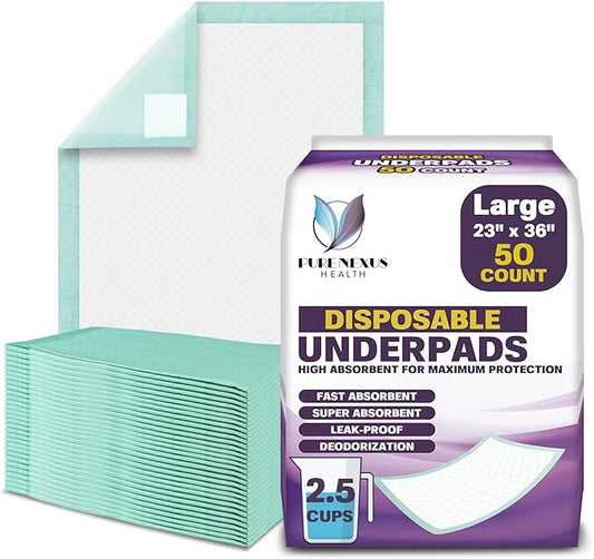 Disposable Bed Pads for Adults 23 x 36 (50 Count) - Super Absorbent and Waterproof - Incontinence Bed Pads, Chuck Pads, Chux Pads, Changing Pads for Baby, Pee Pads for Kids
