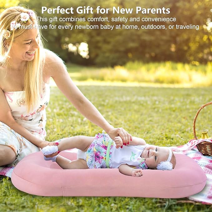 Baby Lounger, Baby Lounger for Newborn 0-12 Months, Portable Infant Lounger Soft Cotton Breathable for Home & Travel (Pink)