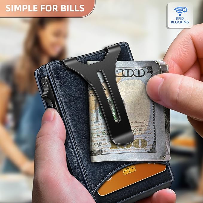 BULLIANT Men Wallet,Money Clip Wallet Slim For Gift Men 9Cards-Metal Credit Card Case in Magnetic Leather Flip