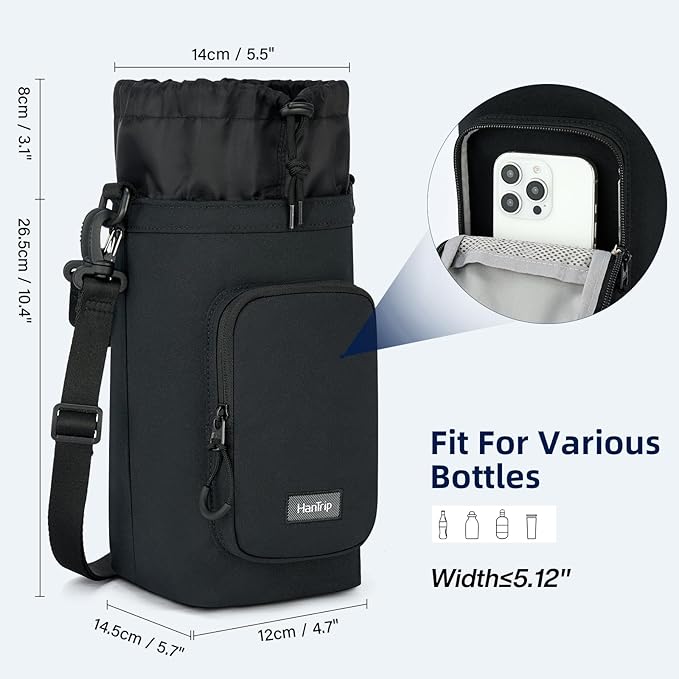 Insulated Water Bottle Carrier Bag with Strap Phone Pocket for 25/32/40/64 oz Tumbler Cup, Water Bottle Holder