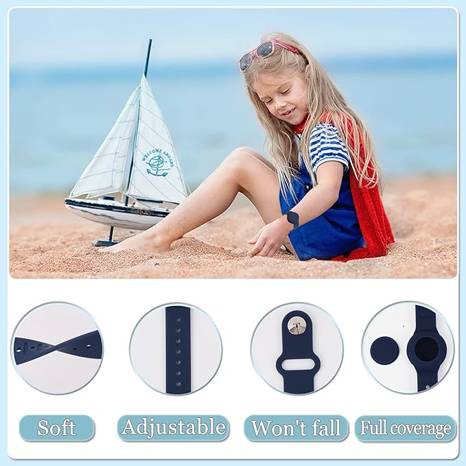 Kids Waterproof Airtag Bracelet Compatible with Apple AirTag, Hidden Silicon Protective Case for Air Tag GPS Tracker Holder, Adjustable Anti-Lost Watch Band for Toddler Child (Navy)