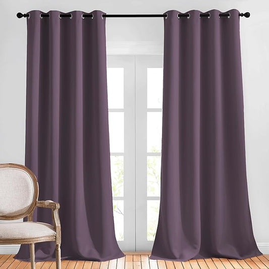 NICETOWN Plum Curtains and Drapes for Living Room - Extra Long Room Darkening Thermal Insulated Solid Window Blackout Draperies (Plum, 1 Pair, 52 x 95-Inch)